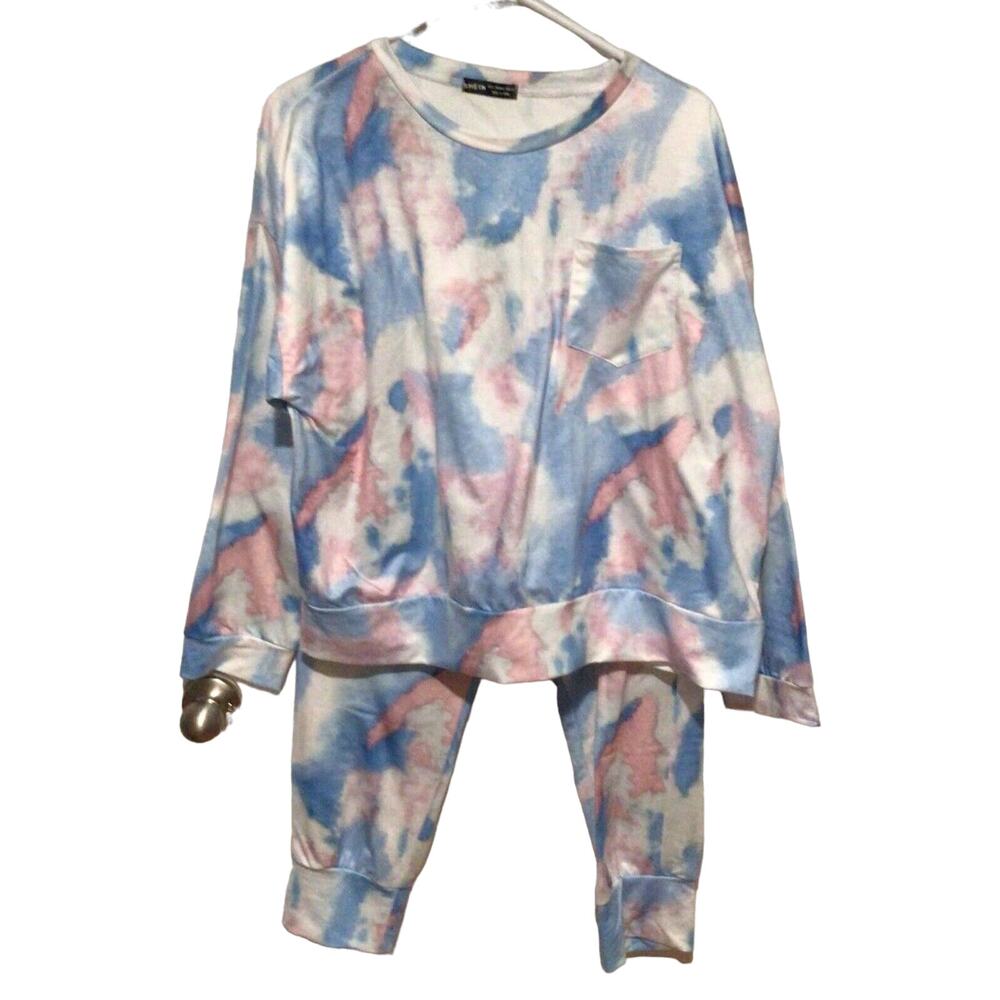 Shein Women’s Pink Blue White Tie-Dye Sweat/Track Suit Set US 8/10 Size Large